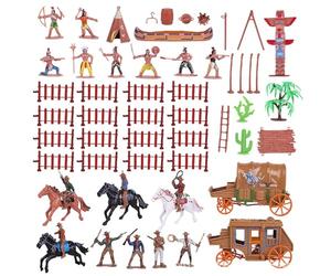 Ameble Ensemble de Jeu de Cowboys du Far West et Figurines amérindiennes avec modèles détaillés, Ensemble Jouets Construction scènes Jeu créatif pour garçons, imaginatif