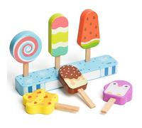 Ameble Ensemble de Jeu de crème glacée en Bois avec Assortiment sucettes glacées et cônes, Jouet éducatif préscolaire coloré pour Enfants 3 Ans et Plus, Jeu Magasin crème glacée pour TOU