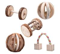 Ameble Jouets à mâcher en Bois pour Hamster, 5 pièces, Petits Animaux de Compagnie, haltères en pin Naturel, monocycle, Cloche, Rouleau, Jouet pour Lapins, Rat.