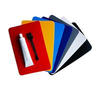 Ameble Kit de réparation Gonflable Kit de réparation PVC 30 ML adhésif Fort, 6 Patchs Couleurs aléatoires et Brosse pour Kayaks, Matelas pneumatiques, Planches à pagaie et piscines