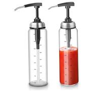 Ameble Lot de 2 bouteilles de vinaigrette en verre avec distributeur ketchup avec marques mesure, bouteilles distributrices sauce sans goutte pour ketchup, sauce soja, vinaigrette, huile, vina