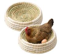 Ameble Lot de 2 Grands Coussinets de Nidification en Paille tissée à Base Plate 40, 6 cm pour poulailler, litière Naturelle pour Poules pondeuses, Chats, nid Douillet pour Petits Animaux