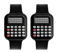 Ameble Lot de 2 Montres calculatrices pour Enfants, Montres Bracelets calculatrices numériques au Design carré Vintage, Outil d'apprentissage des mathématiques pour Les élèves, Bracelet numérique p