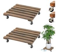 Ameble Lot de 2 paniers à Plantes carrés en Bois de 30, 5 cm avec roulettes verrouillables, Support Pot Fleurs Rotatif à 360 degrés, Chariot Meubles Robuste pour intérieur et extérieur