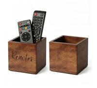 Ameble Lot de 2 supports de télécommande TV en bois avec large ouverture, boîte rangement carrée 3, 5 pouces pour la maison, le bureau, le dortoir, organisateur pour télécommandes, téléphones, clé