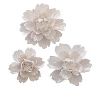 Ameble Lot de 3 pivoines en céramique blanche - Art mural 3D - Sculptures murales de fleurs en porcelaine pour chambre à coucher, salon, décoration moderne bureau à domicile