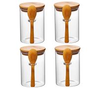 Ameble Lot de 4 boîtes hermétiques en verre de 600 ml avec couvercles et cuillère en bambou, récipients conservation des aliments en verre à haute teneur en borosilicate pour l'avoine, le café et l