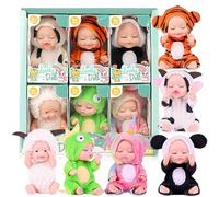 Ameble Mini poupées bébé 6 pièces avec Visage endormi et articulations Mobiles avec différents vêtements sur 10, 2 x 5, 1 cm, Petite poupée réaliste et Adorable en PVC, pour Filles