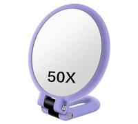 Ameble Miroir grossissant 50X, Miroir de Maquillage grossissant Double Face avec poignée réglable à 360°, Design Portable/Mural/Table pour Le Maquillage, Violet