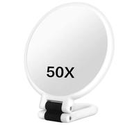 Ameble Miroir grossissant 50X, Miroir de Maquillage grossissant Double Face avec poignée réglable à 360°, Conception Portable/Murale/Table pour Le Maquillage, Blanc