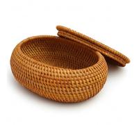 Ameble Panier en Osier avec Couvercle, Panier de Rangement en rotin Naturel pour l'organisation de la Maison, boîte décorative Ronde Ovale pour clés, en-Cas, Fruits