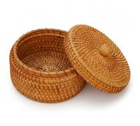 Ameble Panier en Osier avec Couvercle, Panier de Rangement en rotin Naturel pour l'organisation de la Maison, boîte décorative Ronde pour clés, en-Cas, Fruits, Ronde