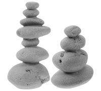 Ameble Pierres de Jardin, Lot de 2 Pierres empilables en grès moulées à la Main pour Une décoration Zen, Mini-aménagement paysager et Ornement pour la Maison et Le Bureau. Jardin, empilables