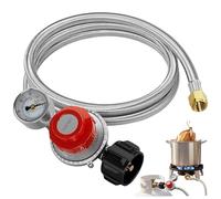 Ameble Régulateur de Propane avec Tuyau, régulateur de Propane réglable 0 à 30 PSI et Tuyau tressé en Acier Inoxydable 1, 5 m pour friteuse à Dinde, brûleur, Foyer Jardinage