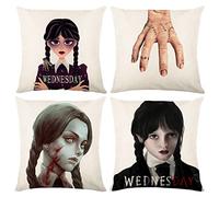 Amebleak Lot de 2 Housse de Coussin 45x45cm, Mercredi Addams Décoratif Canapé Taie d'oreiller, Addams Coussin Canapé en Lin pour Canapé Salon Chambre taie Oreiller d'Extérieur (C)