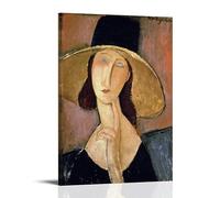 Amedeo Modigliani Affiche d'œuvres de peintres célèbres (portrait de Jeanne Hebuterne dans un grand chapeau) Impression sur toile Art mural Impression sur toile Décoration d'intérieur Idée cadeau 61 x
