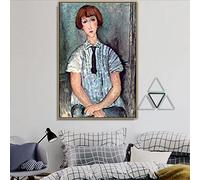 Amedeo Modigliani Ancien Artiste Célèbre Jeune Fille dans une Chemise Rayée Toile Peinture Affiche Imprimer pour La Maison Décoration Murale 60x90cm Sans Cadre