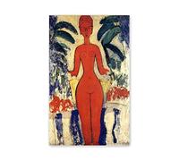 Amedeo Modigliani《Debout avec un fond de jardin》Reproduction de peintures à l'huile célèbres Impression Giclée sur toile.Arts Affiche.Tableau sur toile Art Décoration Murale25x40cm(10x16in)Sans cadre
