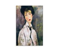 Amedeo Modigliani Peintre Works《Portrait d'une femme dans une cravate noire》Poster imprimé esthétique sur toile Cadeau Décoration moderne pour chambre à coucher 40 x 60 cm