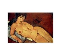 Amedeo Modigliani Poster sur toile représentant un peintre (nu sur un coussin bleu) - Impression sur toile - Décoration d'intérieur - 50 x 75 cm
