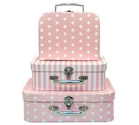 Amedoo Lot de 3 valises en carton décoratives avec couvercles - Boîtes de rangement gigognes - Boîtes de rangement - Rose - Décoration de cadeau de Noël, de chambre d'enfant et de Nouvel An (pois et