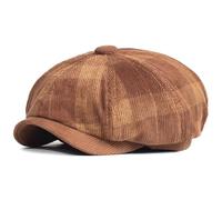 AMEEDA Casquette Gavroche Homme Béret en Velours côtelé épais à Carreaux for l'automne et l'hiver(Coffee)