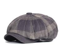 AMEEDA Casquette Gavroche Homme Béret en Velours côtelé épais à Carreaux for l'automne et l'hiver(Gray)