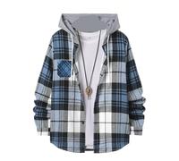 AMEEDA Chemise Carreaux Homme Trend Men's Hooded Plaid Shirt Youth Style Casual Daily Outdoor Travel Wear Inside and Match Outside Long-Sleeved(Blue,XXXL)