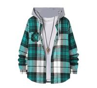 AMEEDA Chemise Carreaux Homme Trend Men's Hooded Plaid Shirt Youth Style Casual Daily Outdoor Travel Wear Inside and Match Outside Long-Sleeved(Green,XXXL)