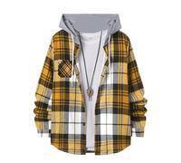 AMEEDA Chemise Carreaux Homme Trend Men's Hooded Plaid Shirt Youth Style Casual Daily Outdoor Travel Wear Inside and Match Outside Long-Sleeved(Yellow,XL)