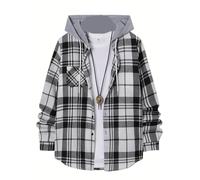 AMEEDA Chemise Carreaux Homme Trend Men's Hooded Plaid Shirt Youth Style Casual Daily Outdoor Travel Wear Inside and Match Outside Long-Sleeved(White,S)