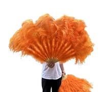 AMEEDA Éventail en Plumes d'oie Grand éventail de Plumes à 13 os, 100CM, 130CM, Pliable à Main, for fête, Carnaval, Spectacle de Danse, décoration(Orange,130CM 2PCS)