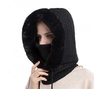 AMEEDA Femme Cagoule Tricoté Chaud Hiver Ensemble de Masques à Capuche for Femmes, tricoté, col en Cachemire, Chaud, Ski en Plein air, Coupe-Vent, Peluche épaisse, Bonnets Moelleux, Hiver(Black)