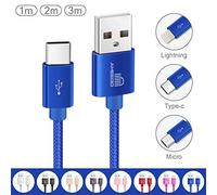 ameego [3Pack 1m+2m+3m] 3.1A High Speed strong Nylon Braided USB C 3.1 Type-C Data Sync Charging Reversible Charge Cable for mobile phones, Nintendo Switch all Type-C Devices (Dark Blue)