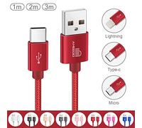ameego [3Pack 1m+2m+3m] 3.1A High Speed strong Nylon Braided USB C 3.1 Type-C Data Sync Charging Reversible Charge Cable for mobile phones, Nintendo Switch all Type-C Devices (Red)