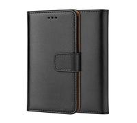 ameego Premium Genuine Real Leather Flip Wallet Magnetic Kickstand Slim Book Case Cover for Samsung Galaxy S4 Mini Leather Wallet Book Flip Case Cover (Black)
