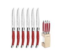Lou Laguiole - Bloc de 6 couteaux steak Tradition - Inox 18/0, finition brillante - Rouge