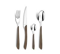 Amefa - Ménagère 16 couverts 4 personnes - Eclat Nature - Inox 18/0 finition brillante - Bois foncé