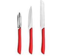 Amefa - Set de 3 couteaux de cuisine - Couteau office, éplucheur et couteau petits-légumes - Eclat - Acier inoxydable 13 C, Finition Brillante - Rouge