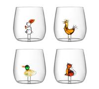 AMEFA-Gobelet en verre avec figurine ambre/vert Médard de Noblat Topies - les 4 pièces