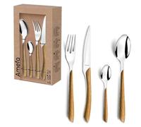 AMEFA - Ménagère 24 couverts de table pour 6 personnes - Eclat Nature - Acier inoxydable 18/0, Finition Brillante - Bois Clair