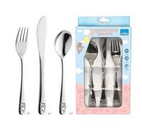 AMEFA - Service 3 couverts pour enfants - Happy Bear - Acier Inoxydable 18/0, Finition Miroir - Inox (Epaisseur 2.3 mm)
