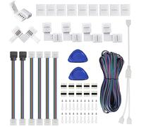 Amefil Connecteur de bande LED 8mm 4 broches pour 3528 2835 RGB Rope Lights, 32.8ft/10M Extension Wire Cable, L Shape Corner Connector, Solderless Jumpers Connector for 5V 12V Multicolor LED Strip
