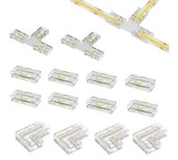 Amefil Connecteur de bande LED COB à 2 broches de 10 mm sans soudure ni espace, connecteur d'angle en forme de T, convient pour les bandes lumineuses LED COB monochromes