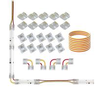 Amefil Kit de connecteurs LED COB à 3 broches de 12 mm, connecteur sans couture, fil à bande, en forme de L, rallonge de 5 m 22 AWG à 3 fils, convient pour les bandes LED COB WS2811 IC RGB 720LED/m