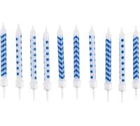 Ameisenkeks Lot de 10 bougies d'anniversaire, bleues, élégantes, avec support, 6 x 0,5 cm, mélange de pois et de motifs zigzags, pour gâteaux et muffins, pour les anniversaires et les fêtes prénatales