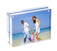 AMEITECH Cadre Photo Acrylique, Bloc de 10 x 15 cm Transparent Double Face, Cadre Photo Magnétique sans Cadre de Bureau - Lot de 2