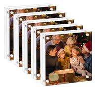 AMEITECH Cadre photo en acrylique 13 x 13 cm, cadre photo transparent double face sans cadre avec écran magnétique de bureau sur pied, cadre en lucite avec coffret cadeau - Lot de 5