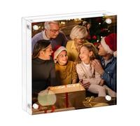 AMEITECH Cadre photo en acrylique 13 x 13 cm, cadre photo transparent double face sans cadre avec écran magnétique de bureau sur pied, cadre en lucite avec coffret cadeau - Lot de 1