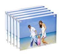 AMEITECH Cadre Photo en Acrylique 13x18 cm, Cadres magnétiques, Support d'épaisseur 10 + 10MM au Bureau ou sur Table, Clair (Lot de 5)